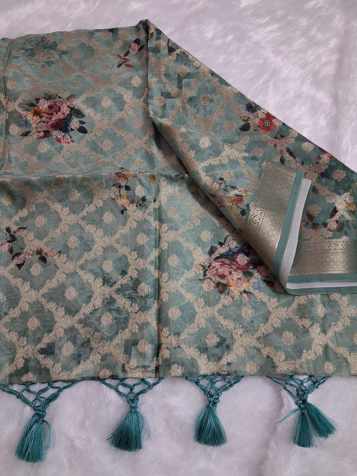 Mint Green Chanderi Silk 3-Piece Unstitched Banarasi Suit