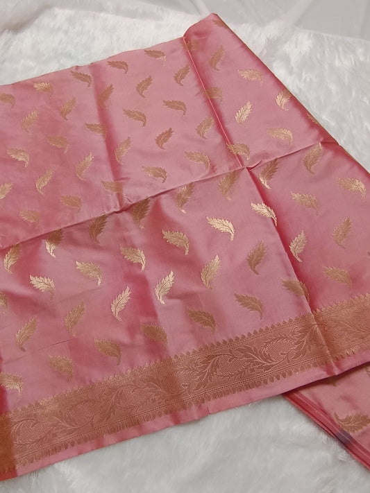 Peach Katan Silk 3-Piece Unstitched Banarasi Suit