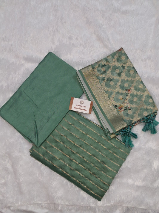 Mint Green Chanderi Silk 3-Piece Unstitched Banarasi Suit