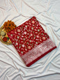 Vibrant Red Katan Silk Saree with Meenakari Floral Jaal & Silver Zari Border