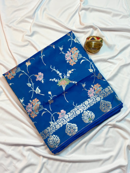 Royal Blue Katan Silk Saree with Meenakari Jaal & Gold Zari Butis