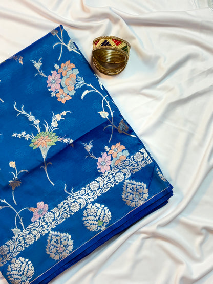 Royal Blue Katan Silk Saree with Meenakari Jaal & Gold Zari Butis
