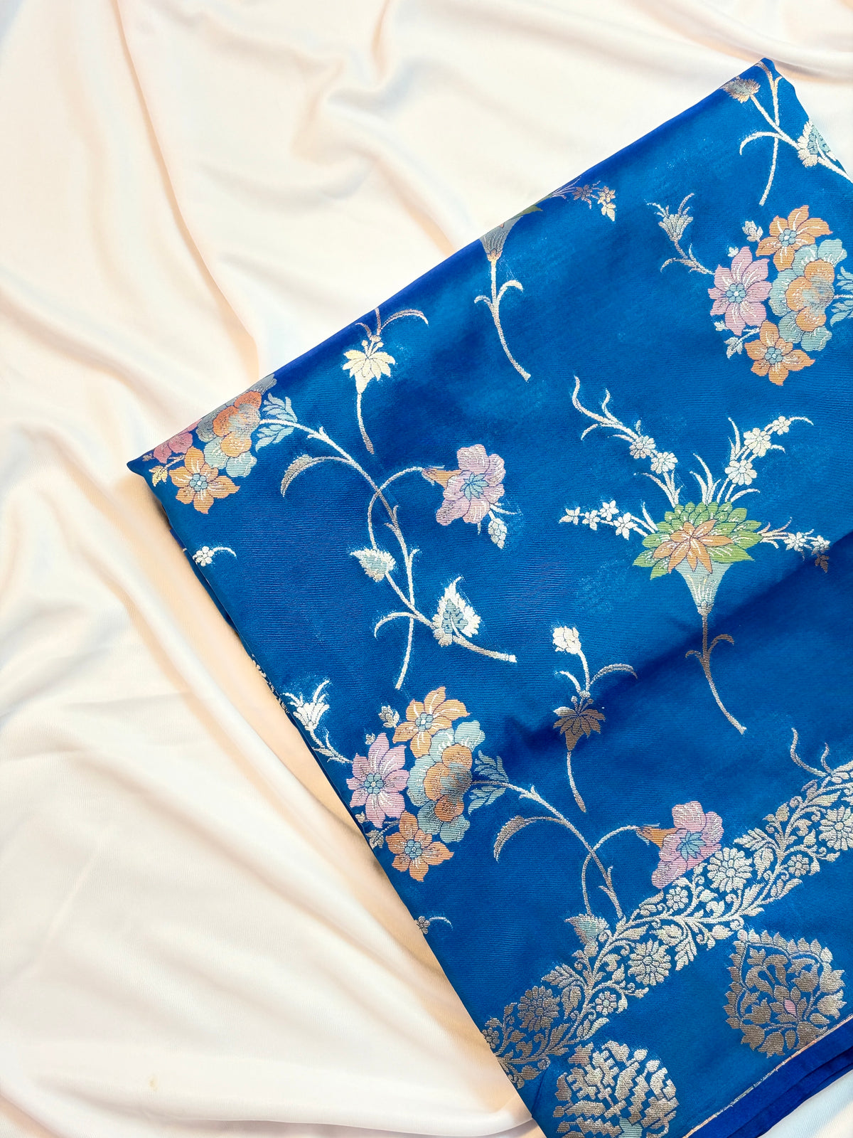 Royal Blue Katan Silk Saree with Meenakari Jaal & Gold Zari Butis