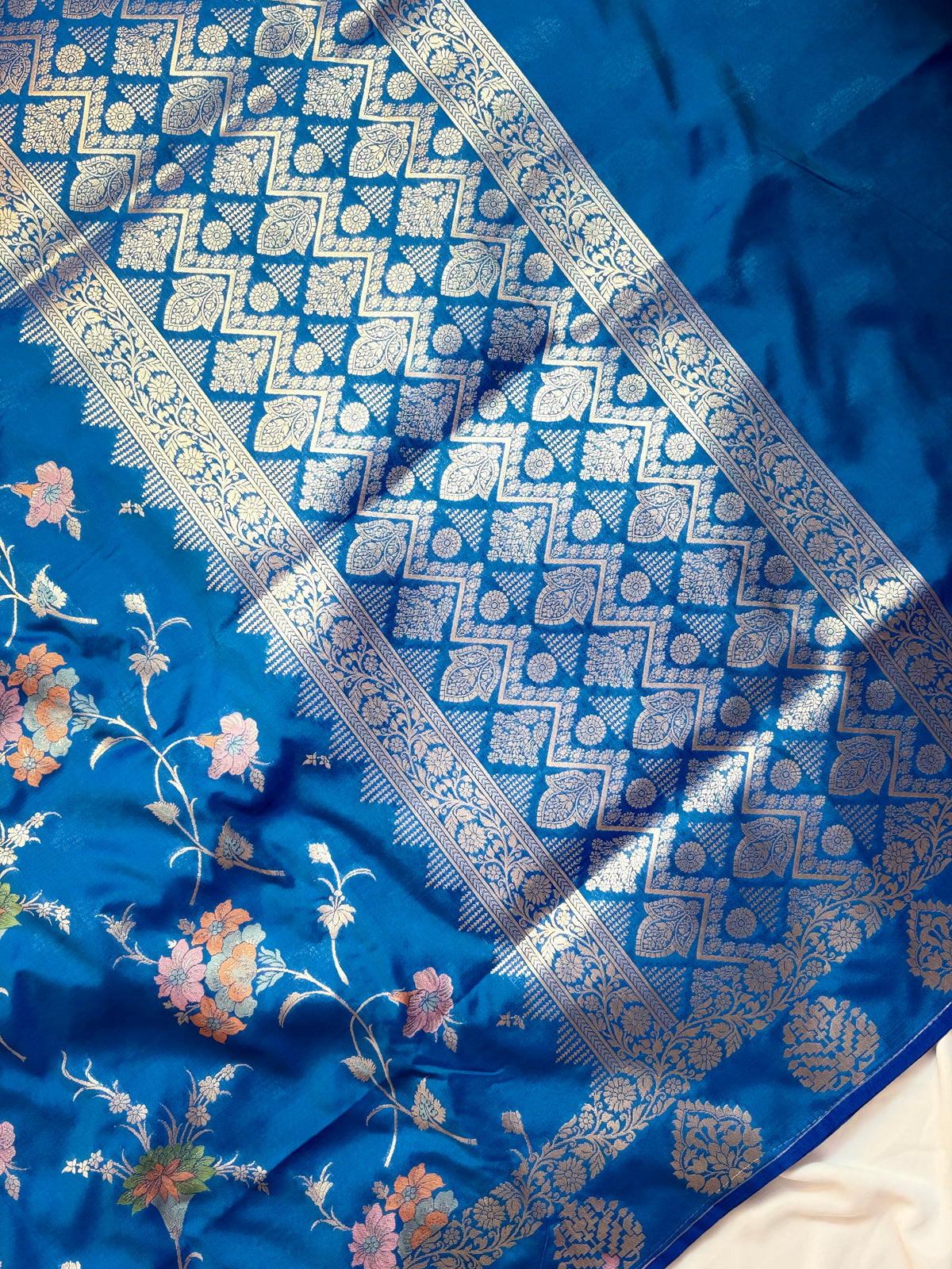 Royal Blue Katan Silk Saree with Meenakari Jaal & Gold Zari Butis