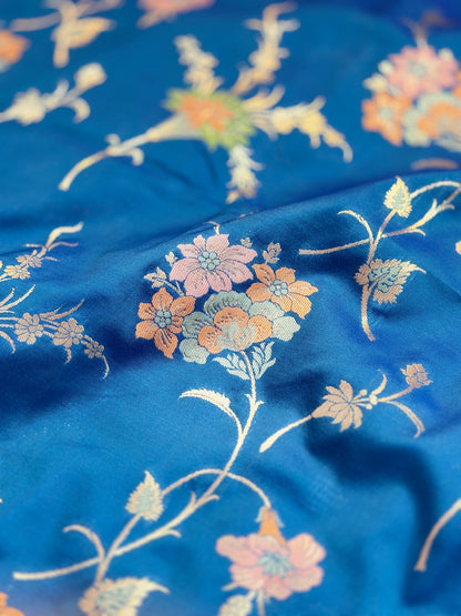 Royal Blue Katan Silk Saree with Meenakari Jaal & Gold Zari Butis