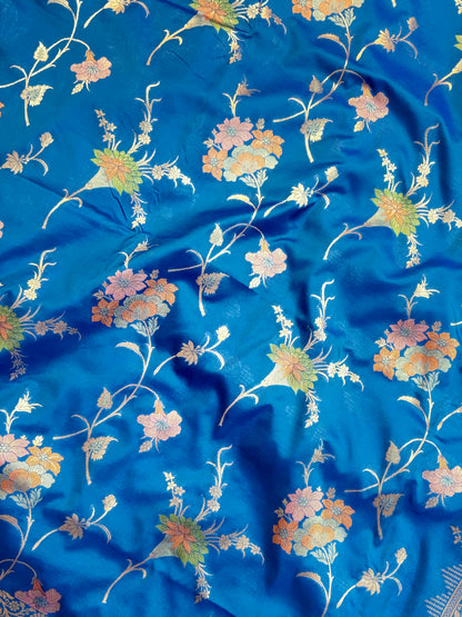 Royal Blue Katan Silk Saree with Meenakari Jaal & Gold Zari Butis