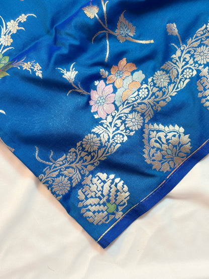 Royal Blue Katan Silk Saree with Meenakari Jaal & Gold Zari Butis