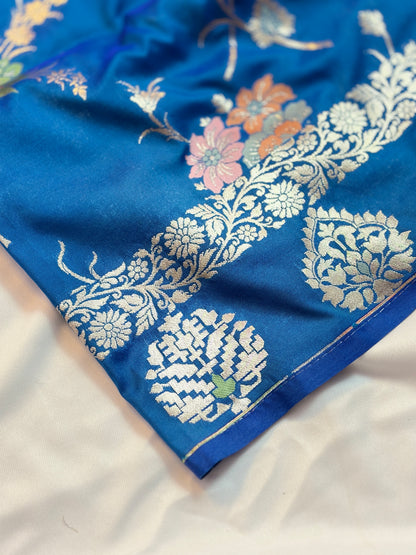 Royal Blue Katan Silk Saree with Meenakari Jaal & Gold Zari Butis
