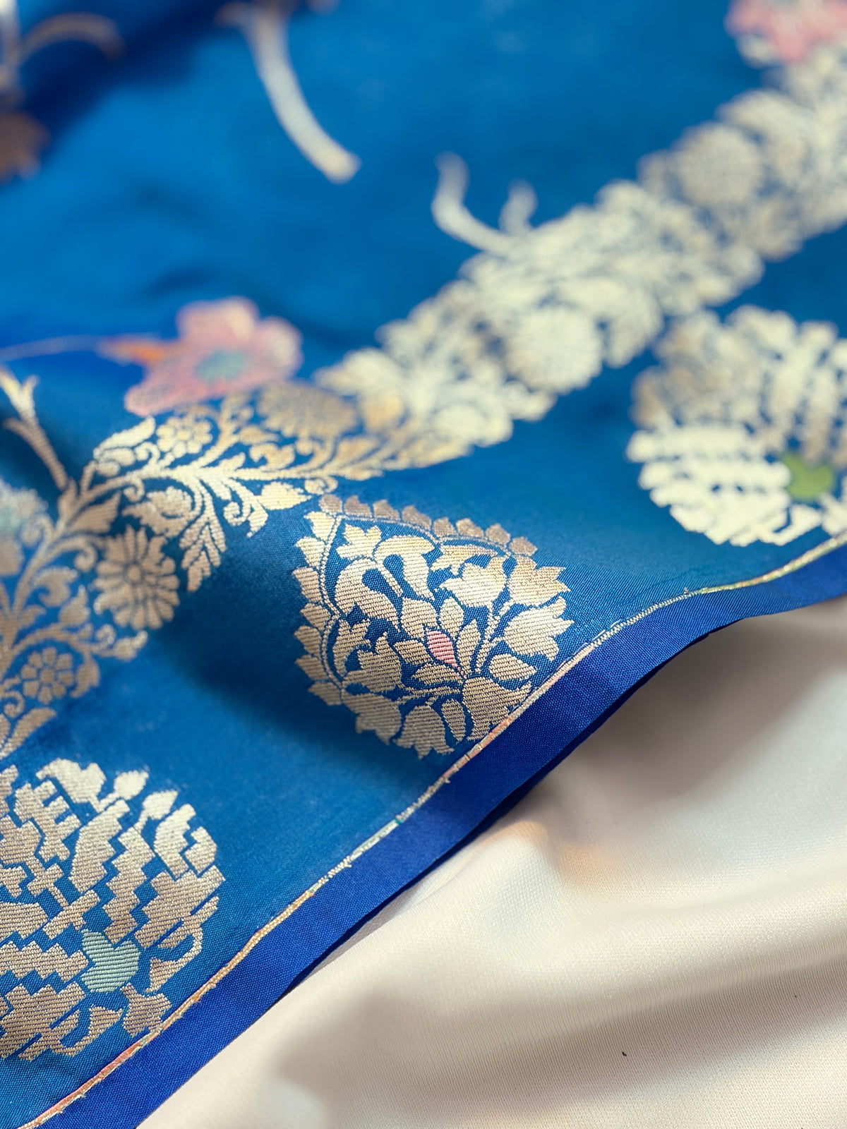 Royal Blue Katan Silk Saree with Meenakari Jaal & Gold Zari Butis