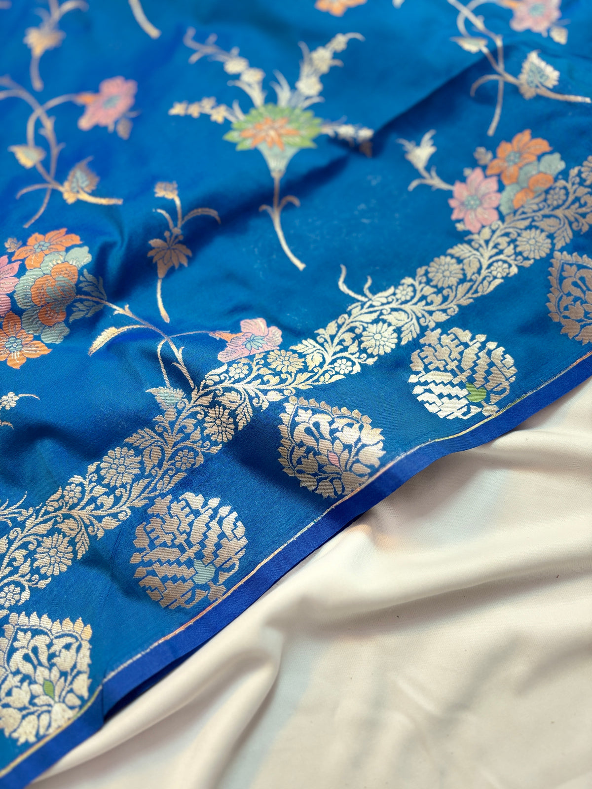 Royal Blue Katan Silk Saree with Meenakari Jaal & Gold Zari Butis