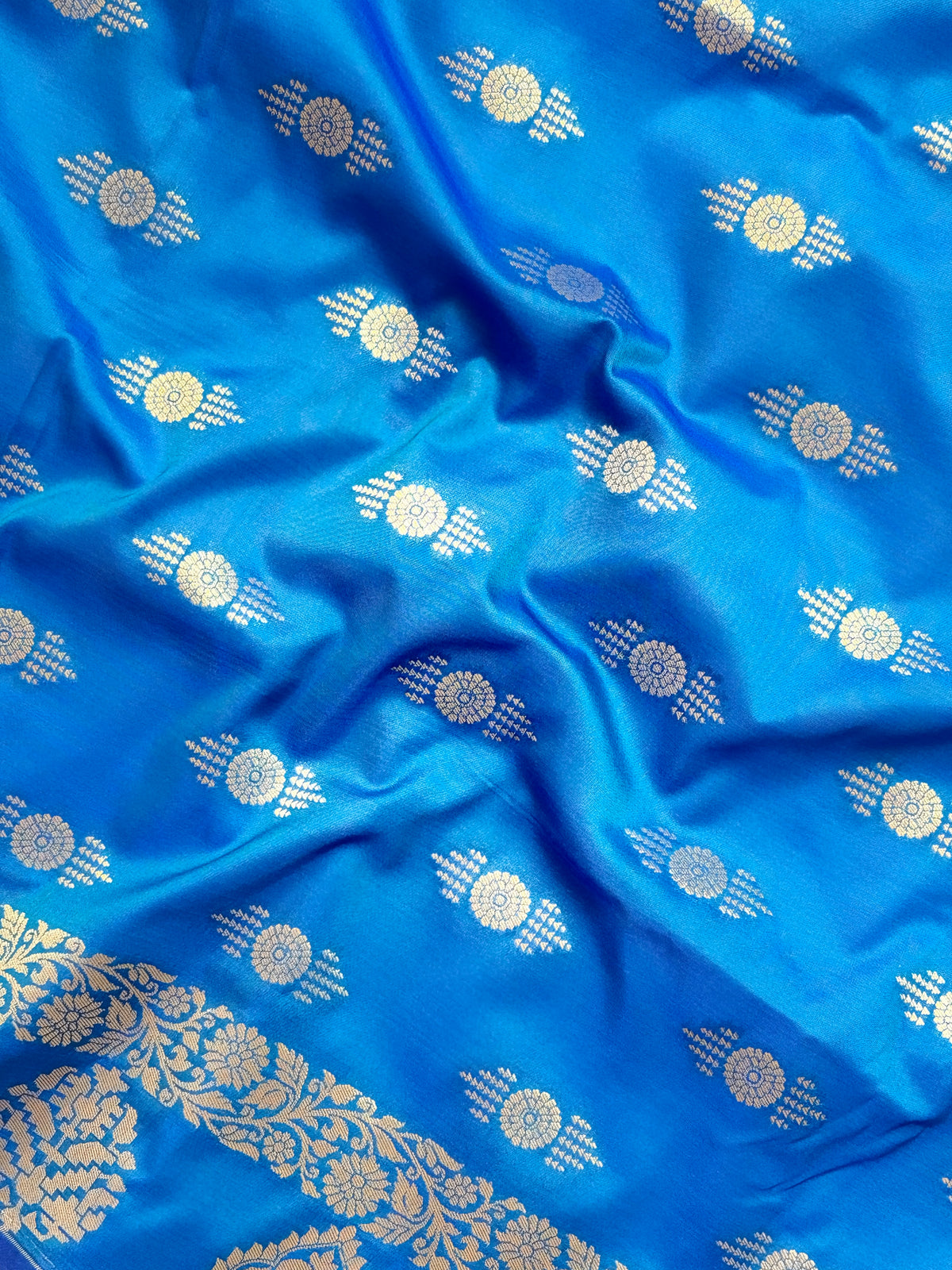 Royal Blue Katan Silk Saree with Meenakari Jaal & Gold Zari Butis