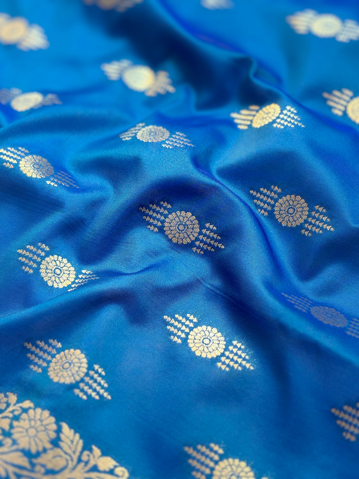 Royal Blue Katan Silk Saree with Meenakari Jaal & Gold Zari Butis