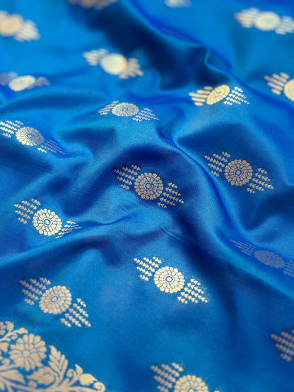 Royal Blue Katan Silk Saree with Meenakari Jaal & Gold Zari Butis
