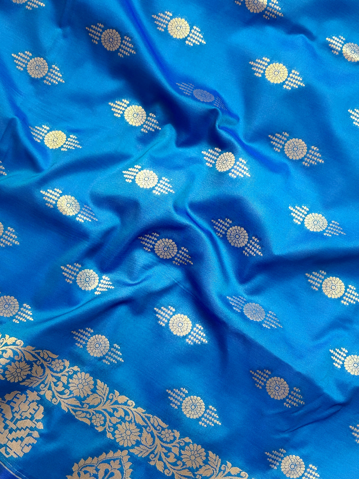 Royal Blue Katan Silk Saree with Meenakari Jaal & Gold Zari Butis