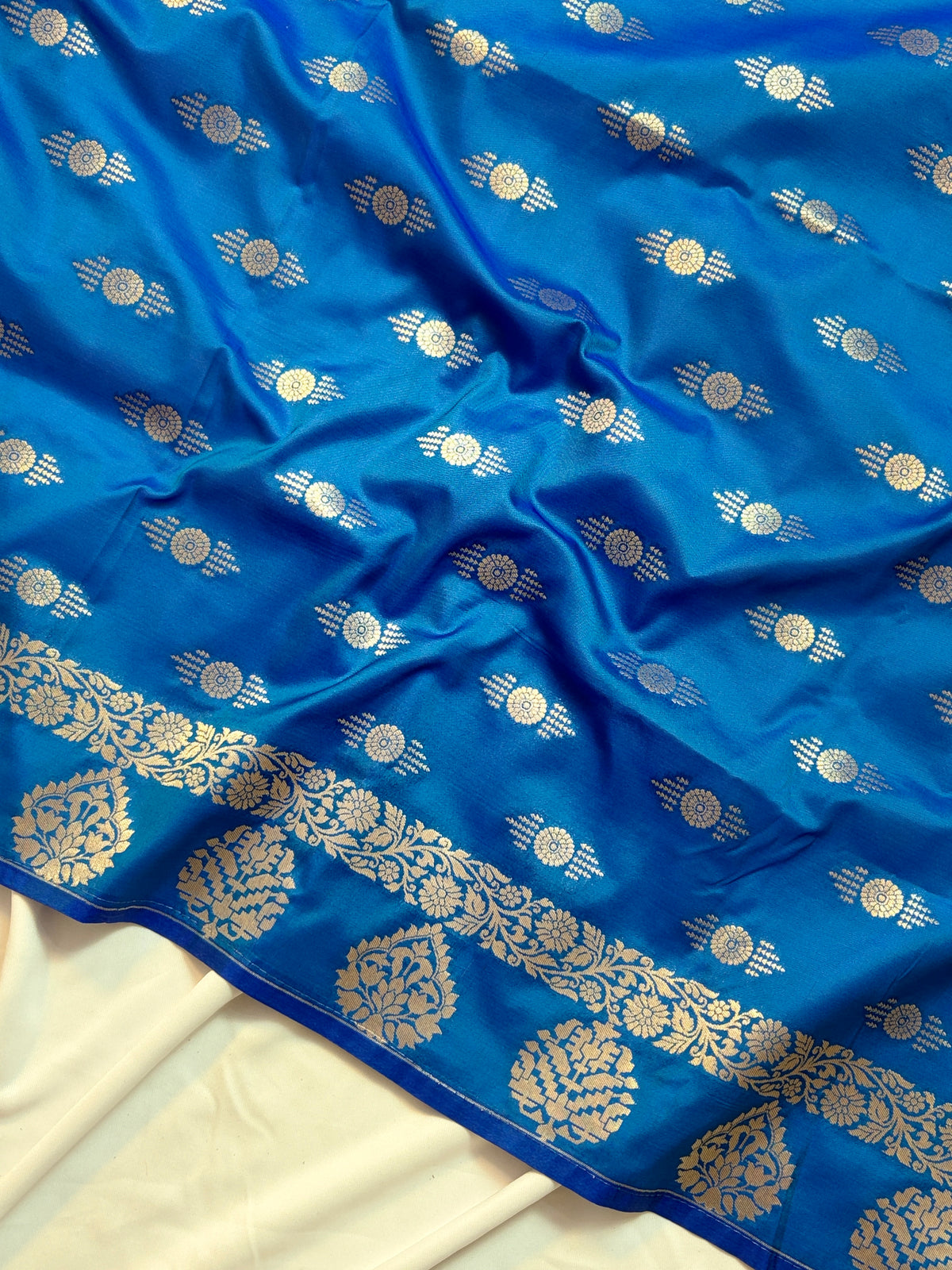 Royal Blue Katan Silk Saree with Meenakari Jaal & Gold Zari Butis