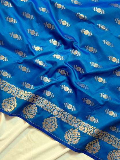 Royal Blue Katan Silk Saree with Meenakari Jaal & Gold Zari Butis
