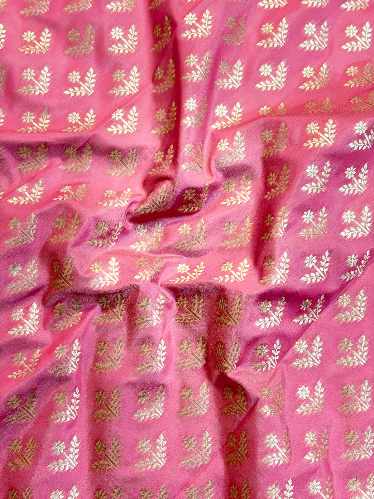 Gorgeous Rose Pink Katan Silk Saree with Zari Diamond Checks & Meenakari Butas