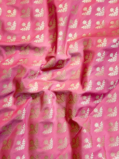 Gorgeous Rose Pink Katan Silk Saree with Zari Diamond Checks & Meenakari Butas