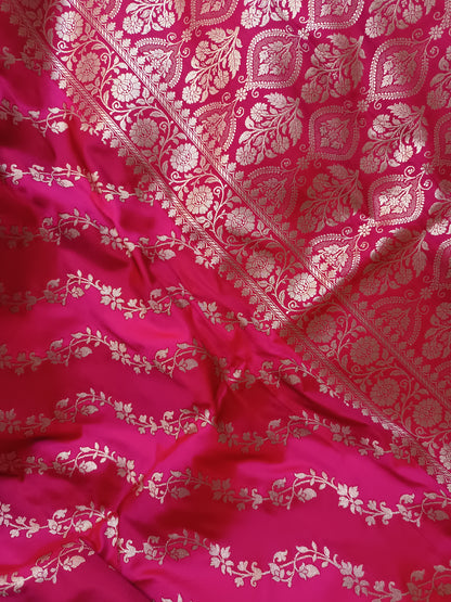Stunning Magenta Mashru Silk Banarasi Saree with Rangkaat Weave