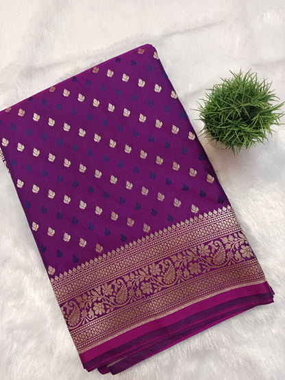 Rich Purple Mashru Silk Banarasi Saree with Woven Butis