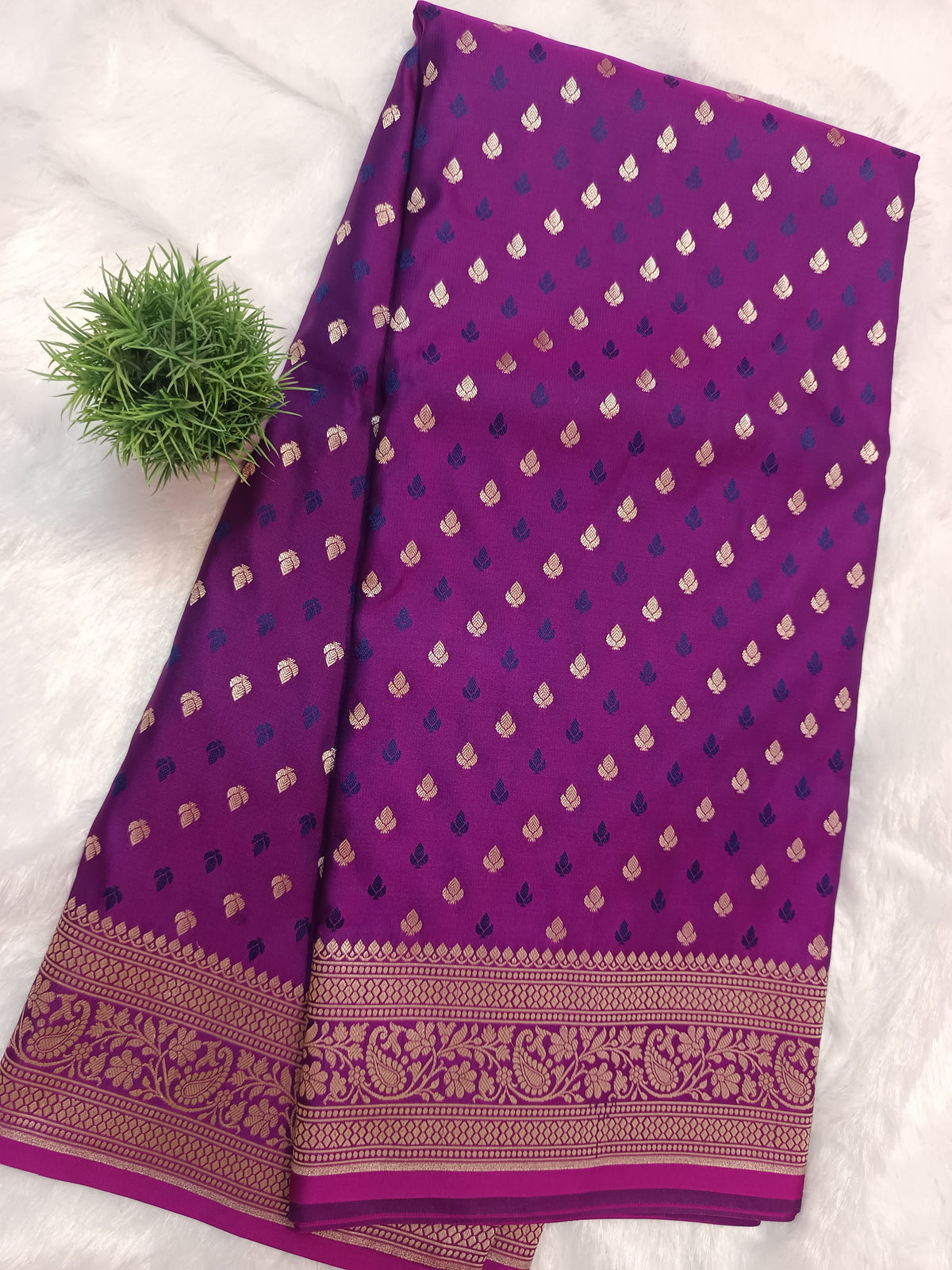 Rich Purple Mashru Silk Banarasi Saree with Woven Butis