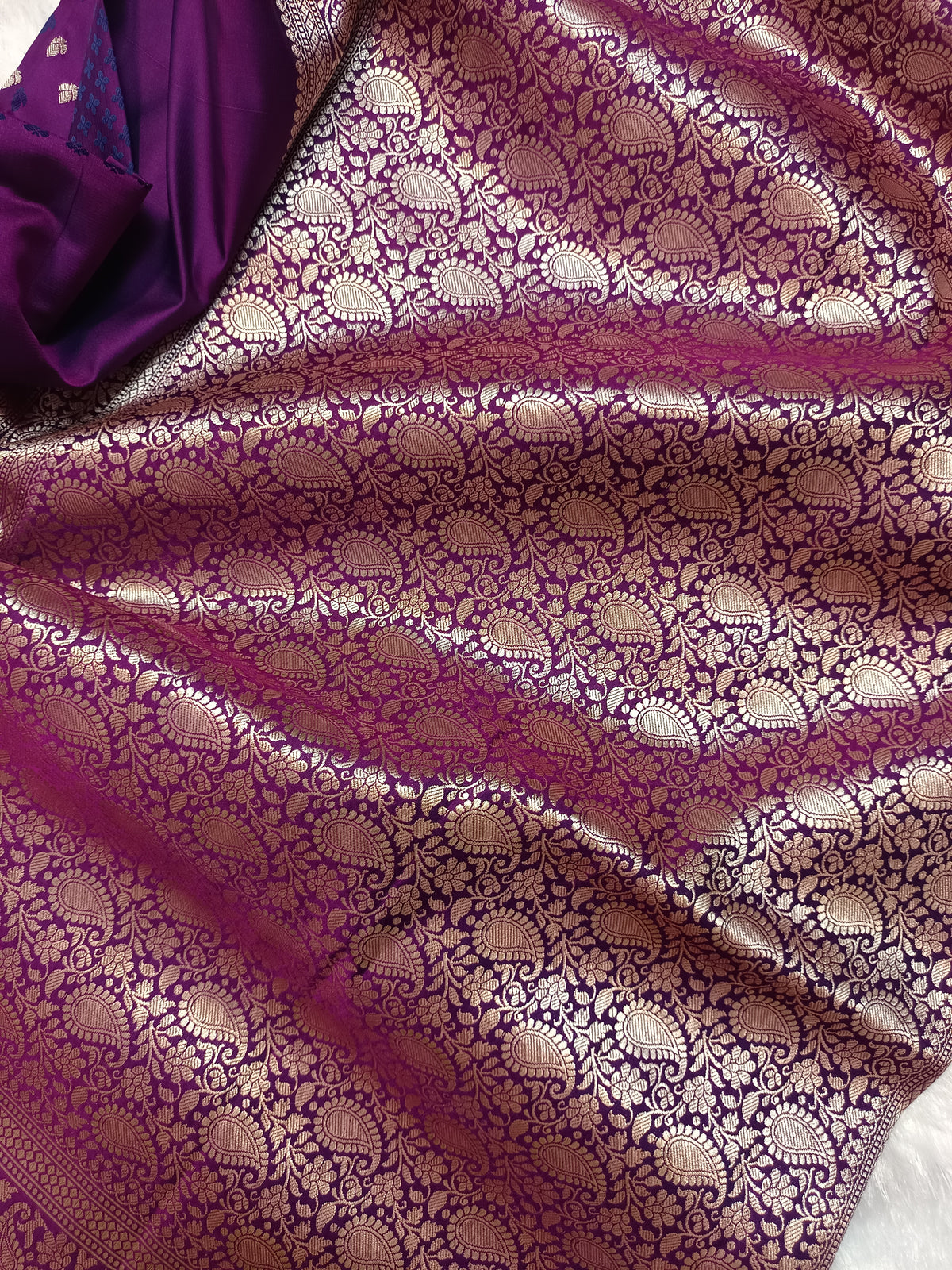 Rich Purple Mashru Silk Banarasi Saree with Woven Butis