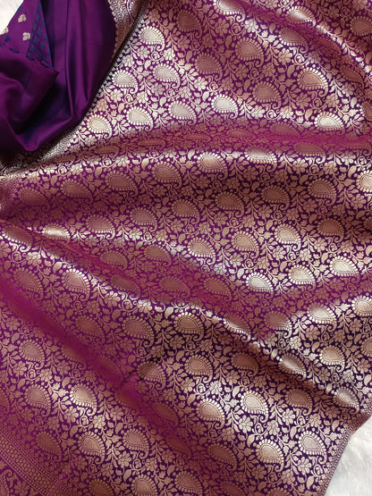 Rich Purple Mashru Silk Banarasi Saree with Woven Butis