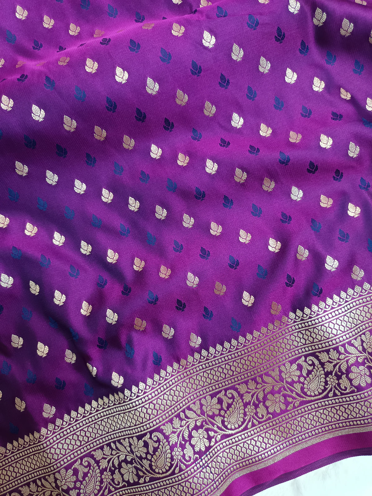 Rich Purple Mashru Silk Banarasi Saree with Woven Butis