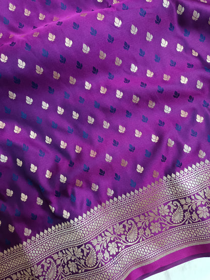 Rich Purple Mashru Silk Banarasi Saree with Woven Butis