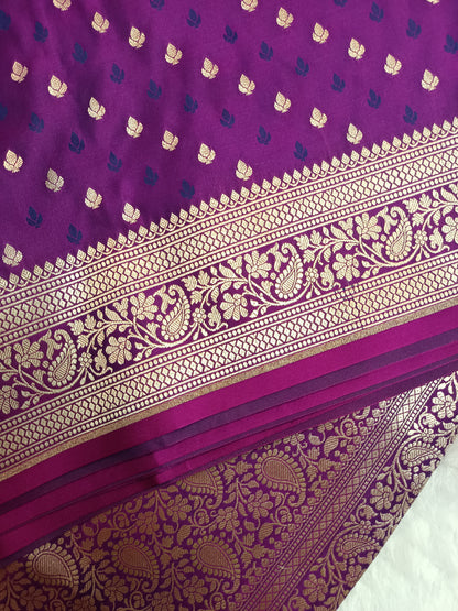 Rich Purple Mashru Silk Banarasi Saree with Woven Butis