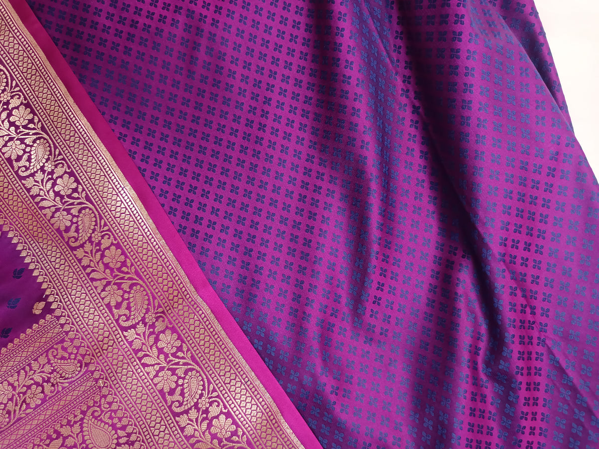 Rich Purple Mashru Silk Banarasi Saree with Woven Butis