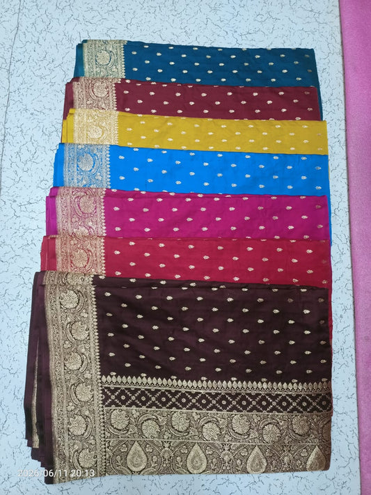 Banarasi Semi Katan Soft Silk Saree with All-Over Zari Buti