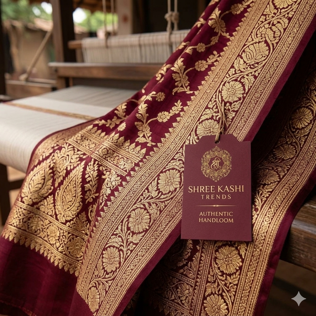 Shree Kashi Trends Pure Katan Silk Handloom Banarasi Saree with Zari Brocade