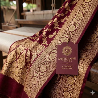 Shree Kashi Trends Pure Katan Silk Handloom Banarasi Saree with Zari Brocade